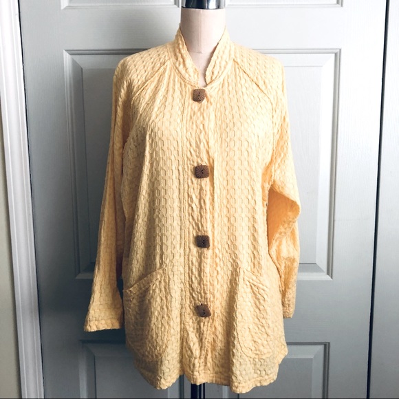 Produce Company 💯 Cotton Lightweight Jacket Top Size M Pastel Gold Yellow - Picture 1 of 10